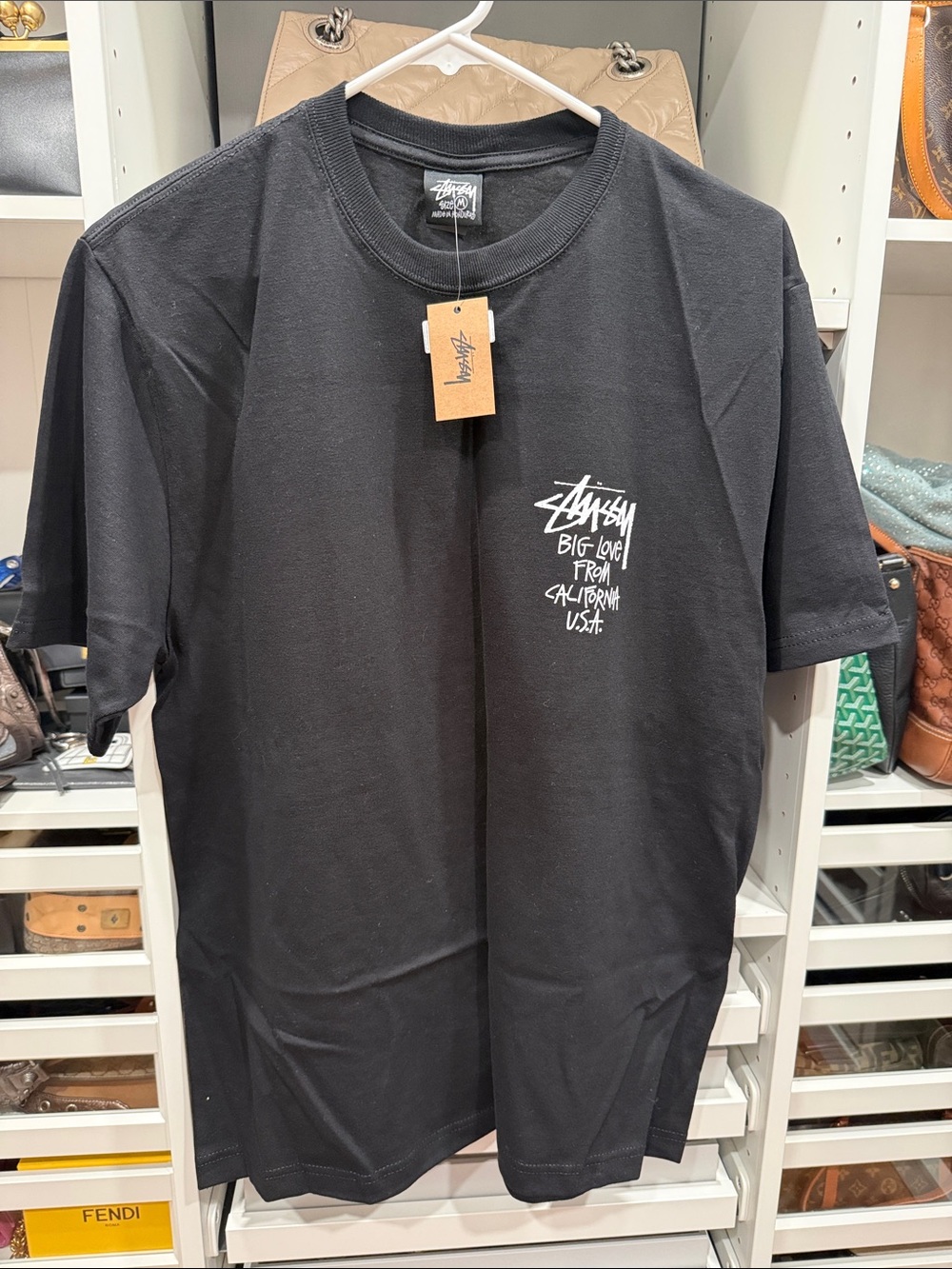 Stussy Black Short-Sleeve Tee with White Chest Logo